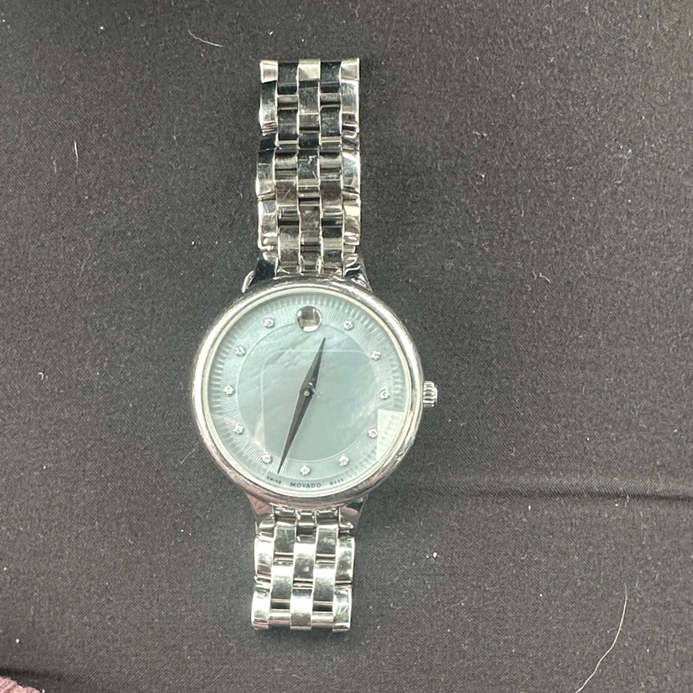 Movado Silver Bracelet Watch with Light Blue Dial